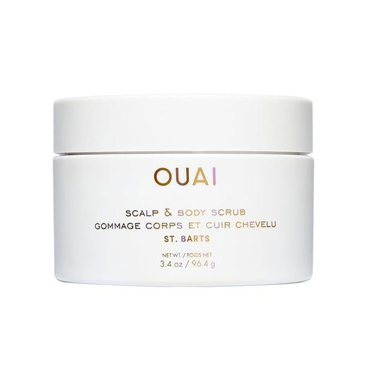 OUAI Scalp & Body Scrub, St. Barts Travel Size - Exfoliating Body Scrub with Sugar & Coconut Oil Blend for Smooth, Moisturized Skin - Gentle Scalp Exfoliator for Removing Product Build Up (3.4 oz)