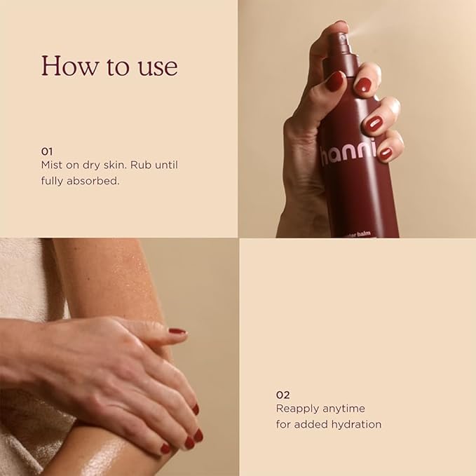 HANNI Water Balm Hydrating Body Mist, Moisturizer Spray with Hyaluronic Acid for All Skin Types, Lotion Replacement, 200 mL / 6.76 fl oz