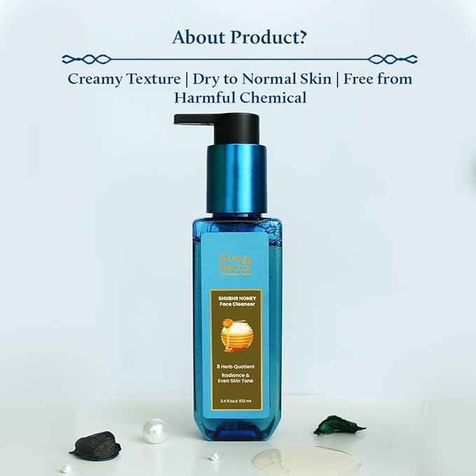 Blue Nectar Ayurvedic Honey and Aloevera Face Wash and Makeup Remover | Daily Facial Cleanser for Women and Men | All Skin Types (8 Herbs, 3.4 Fl Oz)