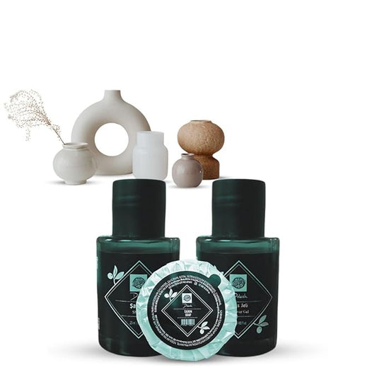 Dolesh by Roomsium 30-Piece Hotel Toiletries Set – Travel-Size Shampoo, Shower Gel & Soap – 0.85 fl oz Bottles & 15g Soaps – Paraben-Free, Cruelty-Free, Elegant Black Guest Amenities