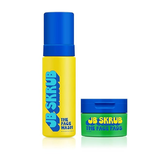 JB SKRUB The Face Duo Set – Gentle Foaming Face Wash (5 fl. oz) & Exfoliating Acne Pads (40 Count) for Kids, Tweens & Teens – Fragrance-Free Cleanser & Alcohol-Free Toner Pads for Clear, Smooth Skin