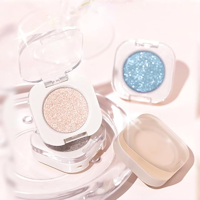Nude Glitter Single Eyeshadow, Lightweight Blendable Mini Eye Shadow for Older Women, Monochrome Eyeshadow Palette Makeup Pigmented Waterproof, Vegan & Cruelty-Free, 10