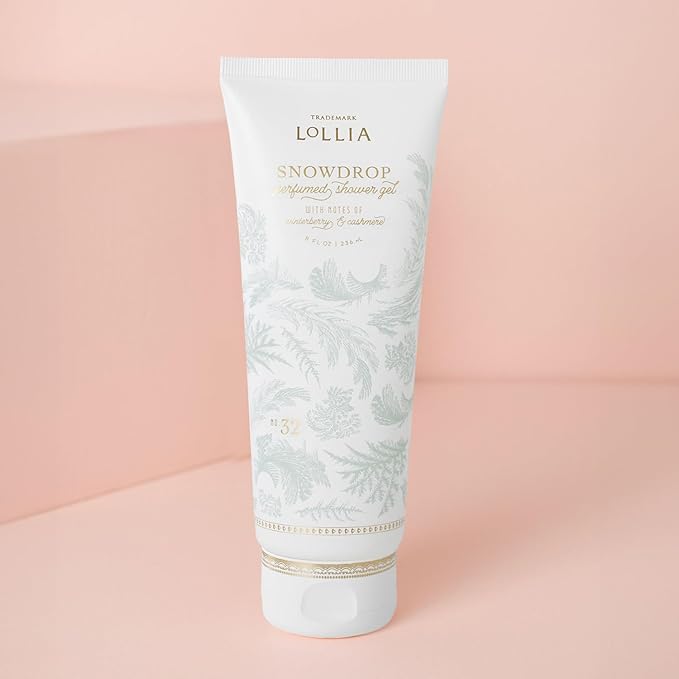 LOLLIA Snowdrop Shower Gel, 8 fl oz, 236 ml, Winterberry & Cashmere Fragrance, Luxury Shea Hydrating Women's Body Wash, Delicate & Relaxing Scented Bath Soap