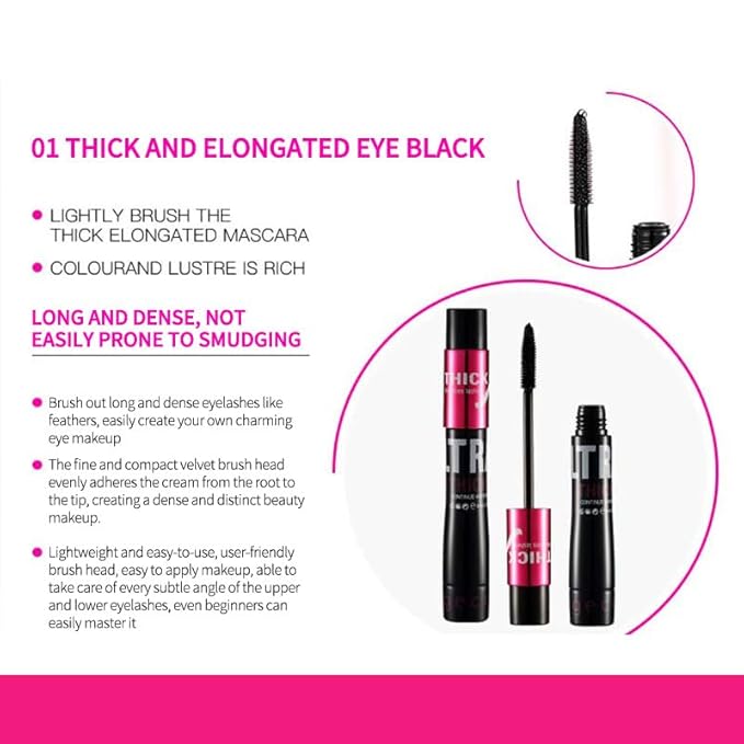 Gecom Black Lash Extending & Volumizing Mascara Set - Black Mascara for Instant Length, Volume & Curl - Waterproof, Smudge-Proof & Up To 18H Wear