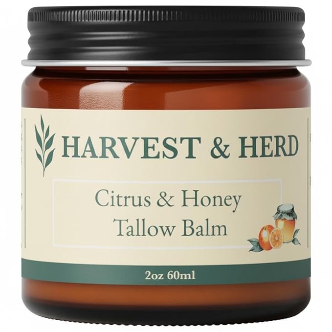 Harvest & Herd Citrus & Honey Tallow Balm - Organic Skin Nutrition with Olive Oil, Manuka Honey, Beeswax, Royal Jelly and Signature Essential Oil Blend (2oz 60ml)
