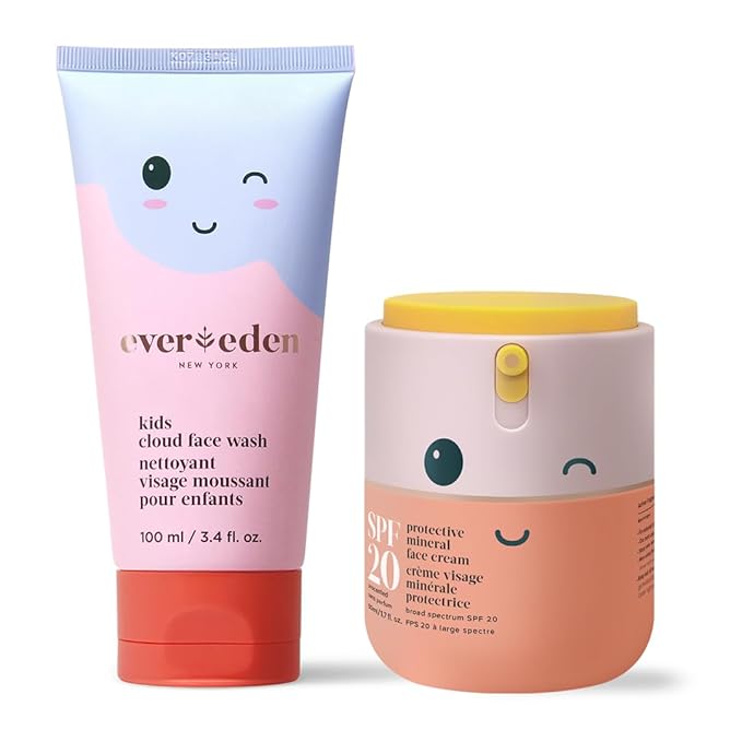Kids Happy Morning DUO: Clean & Vegan Skin Care for Kids Bundle | Skin Care Cloud Face Wash + SPF 20 Mineral Face Cream | Non-Toxic | Non-Comedogenic | Fun | Easy-to-Use Skincare