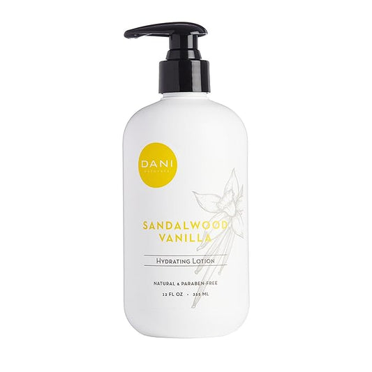 DANI Naturals Hand & Body Lotion - Warm Sandalwood Vanilla Scented Aromatherapy Moisturizer, Deep Hydration for Dry & Dull Skin with Shea Butter, Aloe Vera, & Vitamin E, Cruelty-Free & Vegan, 12 Oz