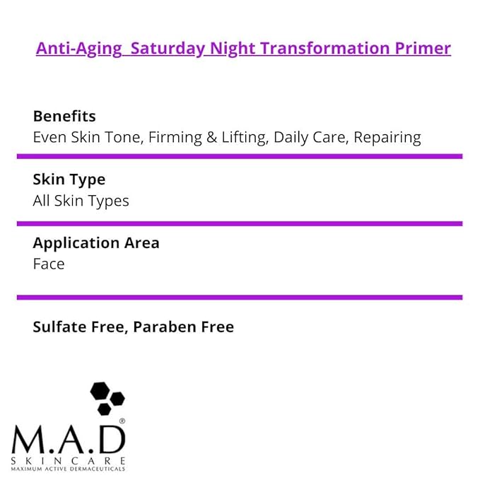 M.A.D Skincare Anti-Aging Saturday Night Transformation Primer W/Ceramide Complex