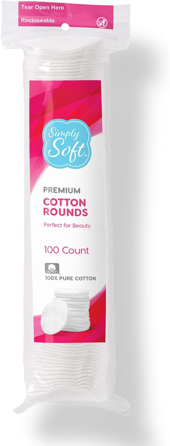Simply Soft Premium Cotton Rounds, 100% Pure Cotton, Absorbent Cotton Pads, 100 Count (Pack of 36)
