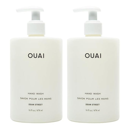 OUAI Hand Wash Full Size, Dean Street - Liquid Hand Soap with Jojoba, Avocado, & Rose Hip Oil for Replenished Skin - Gentle Exfoliating Kitchen & Bathroom Soap - (2 Pack, 16 Fl Oz Each)