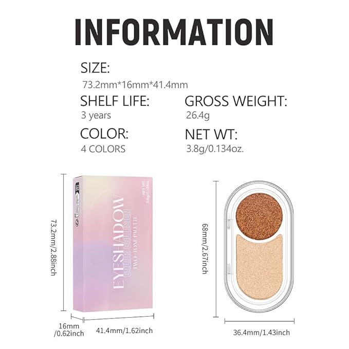 Nude Brown Shimmer Eyeshadow Nude Double Colors Palette, High Pigment Eye Shadow Powder, Blendable Smooth and Texture Waterproof, Smudge-proof, Durable and Long-lasting Makeup Palette 01#