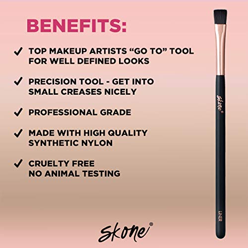 Skone Cosmetics Liner Makeup Brush - Luxe Premium Rose Gold and Synthetic Black Liner Brush Used To Define Eyebrows - Professional Grade Nylon Flat Edge Liner Make Up Brush - Liner Brush for Eyes - Cruelty Free Makeup Brushes