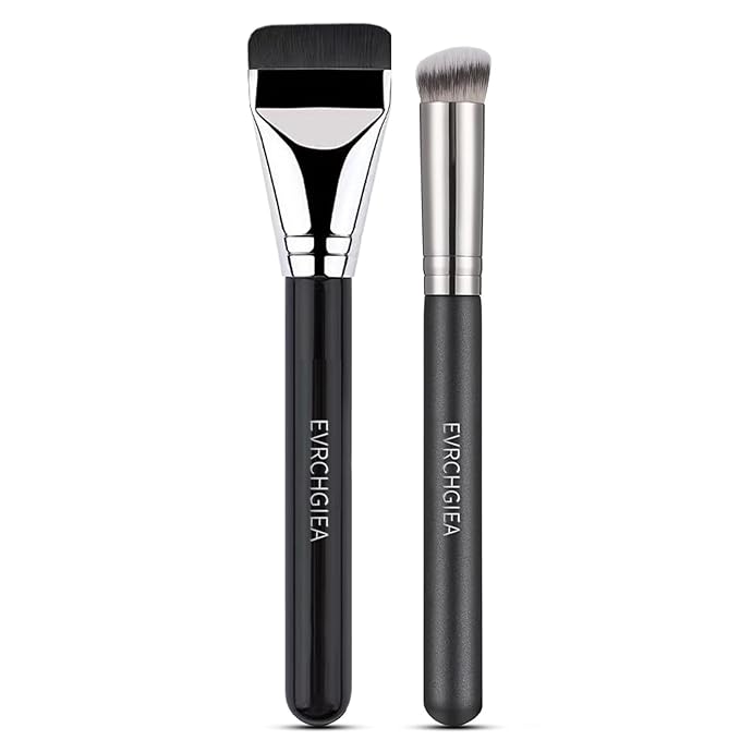 Flat Foundation Concealer Contour Brush Set, 2PCS Dense Under Eye Nose Contour Kabuki Brush for Blending Setting Concealing Buffing with Liquid, Cream and Powder (Thin 170/270)…