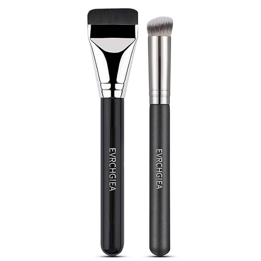 Flat Foundation Concealer Contour Brush Set, 2PCS Dense Under Eye Nose Contour Kabuki Brush for Blending Setting Concealing Buffing with Liquid, Cream and Powder (Thin 170/270)…