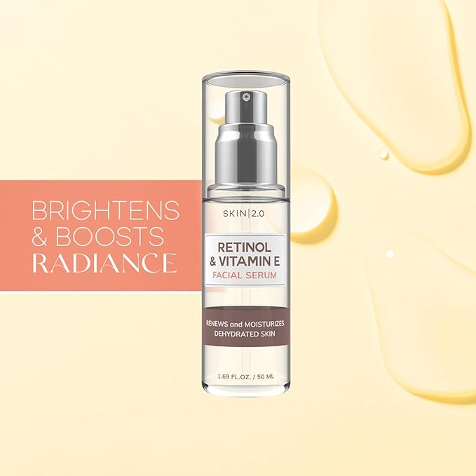 Retinol & Vitamin E Face Serum - 1.69 Fl. oz, Cruelty-Free, Reduces Acne Scars, Wrinkles, Anti-Aging, Skin Renewal, Hydrating, Korean Beauty