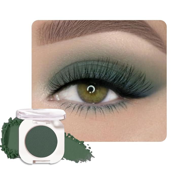 Single Matte Eye Shadow Palette Makeup, Forest Green Matte Eyeshadow for Women, Monochrome Eye Shadow Makeup, Pigmented Waterproof Sombras Para Ojos, Vegan, Talc, Paraben & Cruelty Free, 16