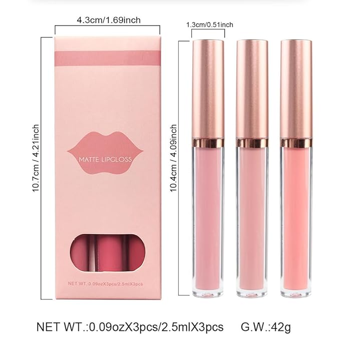 AMY'S DIARY Matte Plum Liquid Lipstick 3Pcs Sets,24-hour Lipstick Dark Deep Maroon Purple Brown Plum Red Lip Stain 24 Smudge Waterproof for Women (A#)