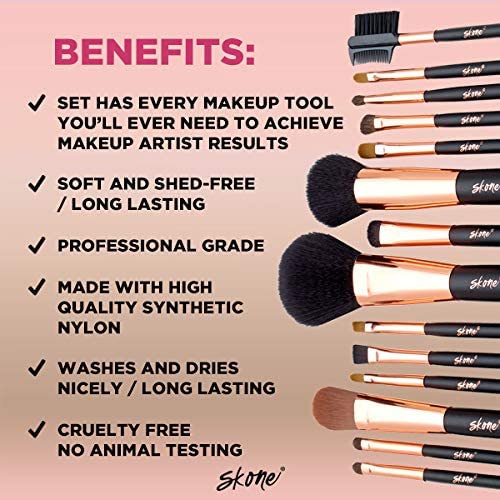 Professional Makeup Brush Set - Skone Luxe Pro Makeup Brushes, 14 pc Set