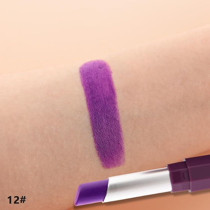 Lavender Purple Matte Creamy Lipstick for Women, Longwear Lip Gloss Face Paint Stick, Lip Stick Stain Long Lasting Waterproof Easy Application Full Coverage Velvet Gloss for Party Halloween Makeup 12