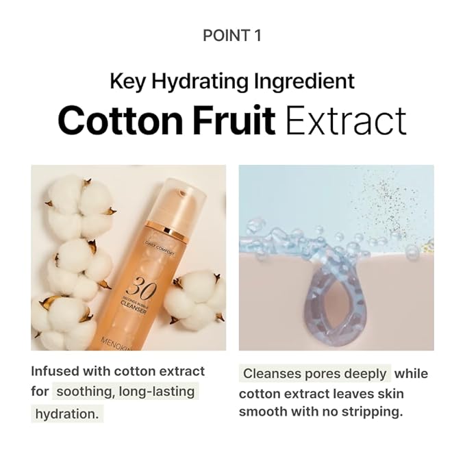 MENOKIN Cotton Cloud Bubble Cleanser [Daily Comfort] Betaine for Lasting Hydration, Low pH for Sensitive skin, Non-Stripping, Daily Gentle Face Wash, Foaming bubbles, Korean Skincare 5.07 fl. oz