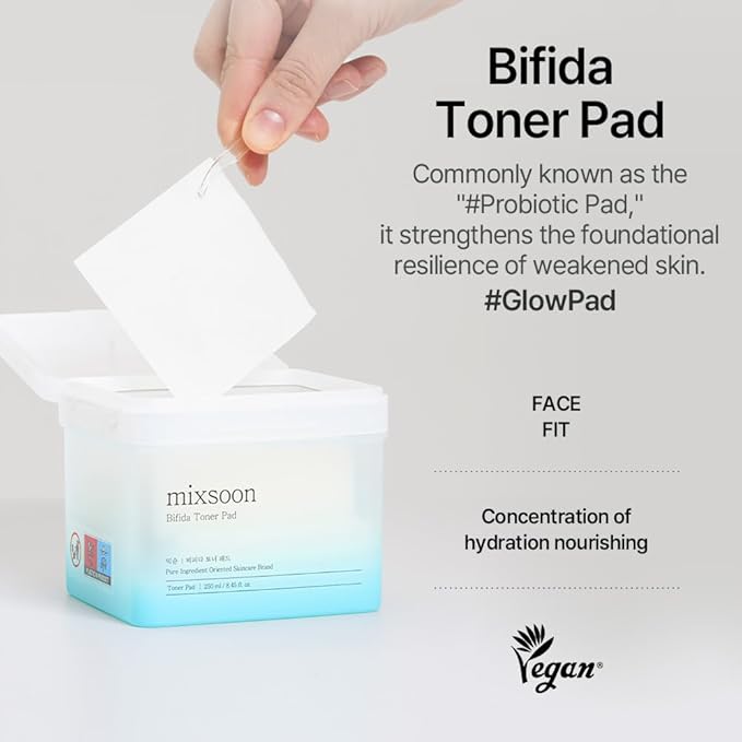 mixsoon Bifida Toner Pad,Moisture Barrier, Bifida Ferment Lysate, Rayon Sponge Pad (250ml/8.45fl.oz/120 Sheets)