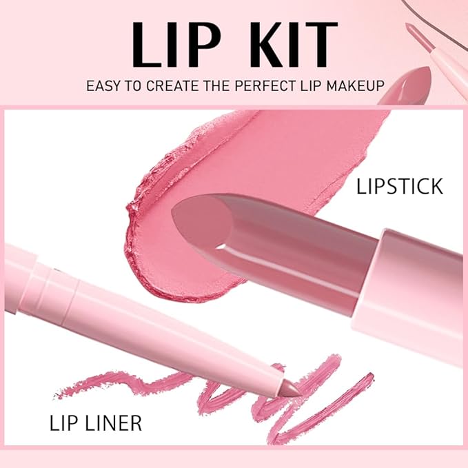 6Pcs 2 in 1 Matte Lipstick Lip Liner Pencil Set,Waterproof Lip Stick Lip liner Combo for Old Women Long Lasting Lipstick Crayon,labiales mate 24 horas originales