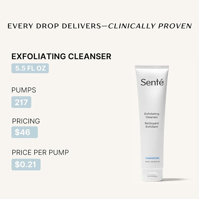Senté Exfoliating Cleanser | Gentle Chemical Exfoliator | Improves Skin Clarity by Diminishing Appearance of Dark Spots | Glycolic & Phytic Acid | 5.5 Fl oz