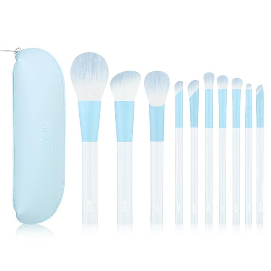 MSQ Make Up Brushes 10Pcs Powder Brushes Contour Brush Synthetic Hair Makeup Brush Set with Bag for Blending Stippling Highlighting Eyeshadow Eyeliner Concealer Nose Shader