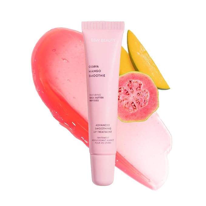 ESW Beauty Guava Mango Smoothie Lip Treatment - Light Pink Tint with Shea Butter, Peptides, Guava & Mango for Advanced Smoothing & Collagen Boost