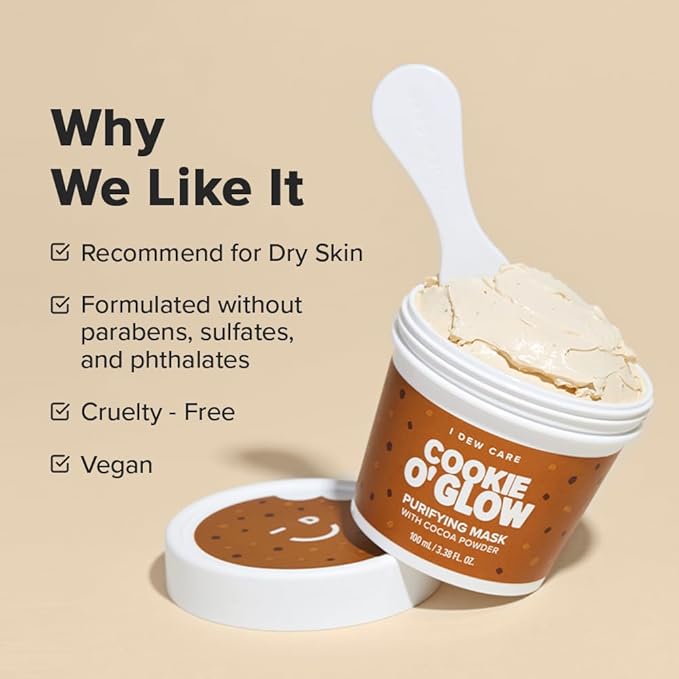 I DEW CARE Wash Off Face Mask - Cookie O' Glow | Hydrating and Purifying for Dry Skin with Cocoa Seed Butter, Korean Facial Mask Skin Care, 3.38 Oz