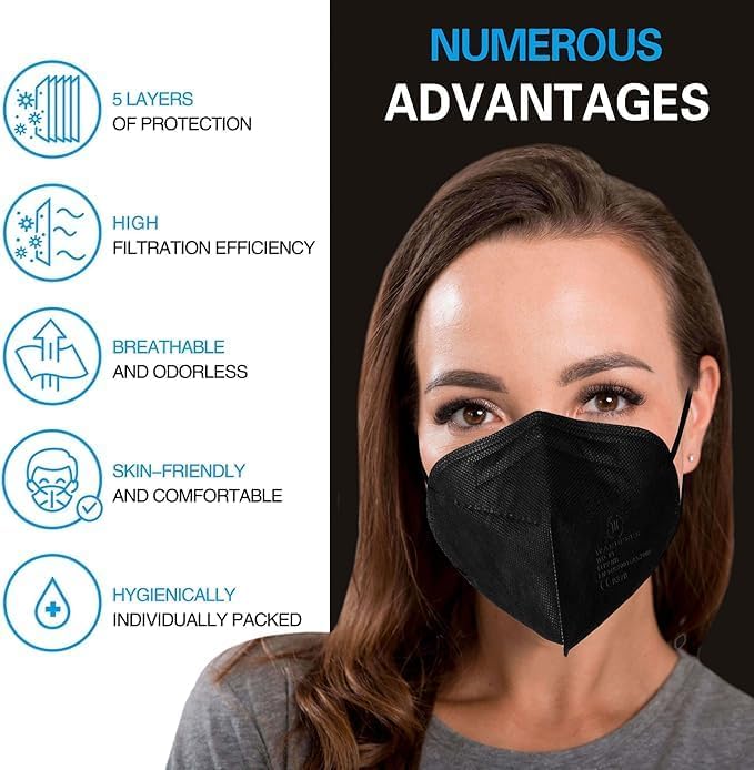KN95 Face Masks 15 Pack, Black KN95 Masks for Adults, Protective Dust Masks with 99.5% Filter Performance, Comfortable Disposable Face Mask, Respirator Mask GB2626-2019 Standard