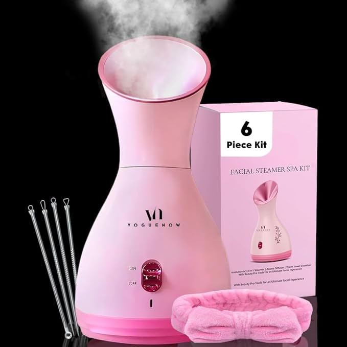 Facial Steamer Spa Kit with Complimentary 6 Skin Care Tools | Face Steamer for Facial Deep Cleaning with Towel Warmer & Humidifier Mode| Self Care Gifts for Women, Spa Gifts, Birthday Gifts for Women