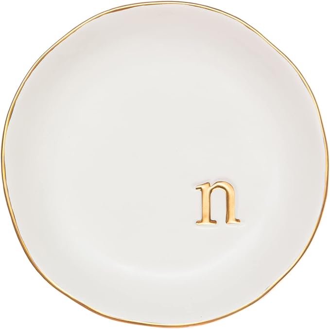 COLLECTIVE HOME - Ceramic Jewelry Tray, Decorative Trinket Dish for Rings Earrings Necklaces Bracelet Watch Keys, Birthday Mother's Day Christmas Gift for Women, 4.75", White Surface (N)