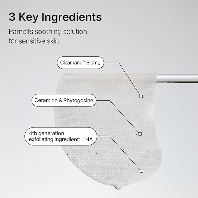 Parnell Cicamanu Cotton Clear Pad - Centella Asiatica, Ceramide, LHA, PHA, Daily Exfoliating and Soothing Biodegradable Pads for Acne-Prone Skin (90 Pads)