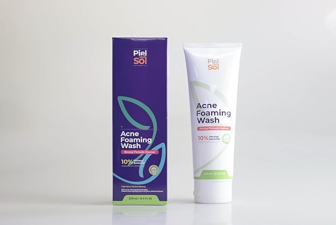 Acne Foaming Wash Cleanser, Benzoyl Peroxide Acne Treatment for Face, Body, pH Balancing - Fragrance-Free Foam Face Wash Moisturizer with Licorice Root, Vitamin E, Antioxidants 250ml.