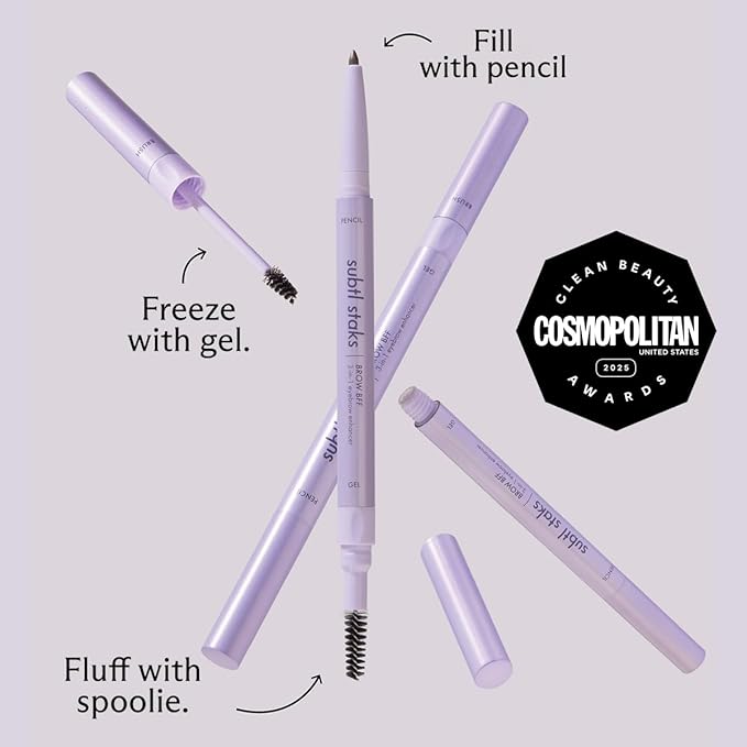 3-in-1 Brow Pencil - Vegan, Smudge-Proof, with Spoolie Brush and Clear Gel - Best Eyebrow Pencil for Fluffing, Filling, and Setting Brows, Medium Brown