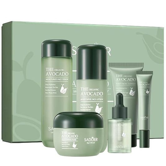 Avocado Skincare Sets, 6pcs Skin Care Gift Set with Lip Balm, Toner, Lotion, Face Serum, Eye Cream For Hydrating Skin, Anti-Aging Skin For Women Teen Girls (Extra Large, 6, Count)