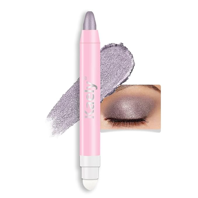 evpct 1Pcs Smoky Amethyst Shimmer Cream Eye Shadow Brightener Sticks for Eyes Waterproof Pigmented, Double Ended Cream Eyeshadow Stick Pencil Pen with Applicator, Eye Shadow Palette Highlighter Makeup