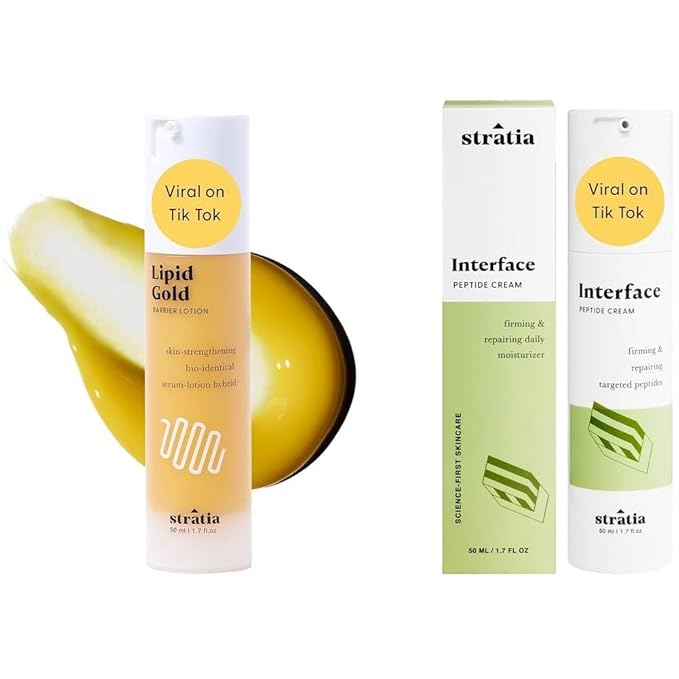 Stratia Lipid Gold & Interface Daily Moisturizer Bundle - Ceramide & Peptide Hydration Combo for Moisturizing and Strengthening the Skin Barrier, Suitable for All Skin Types, 1.7 oz Each