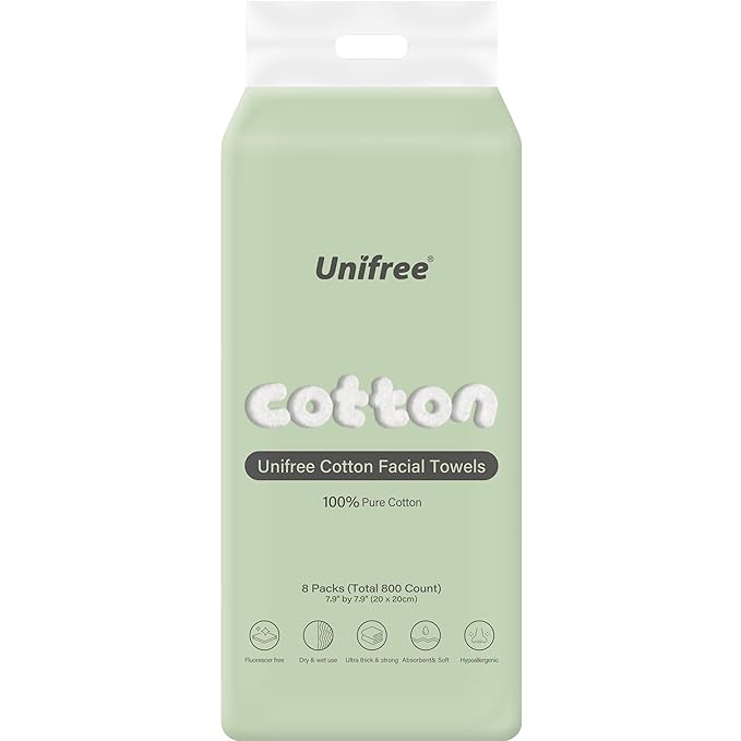 Unifree Facial Tissues I Dry Wipes I Makeup Remover, 8-pack Value Pack, 800 Count