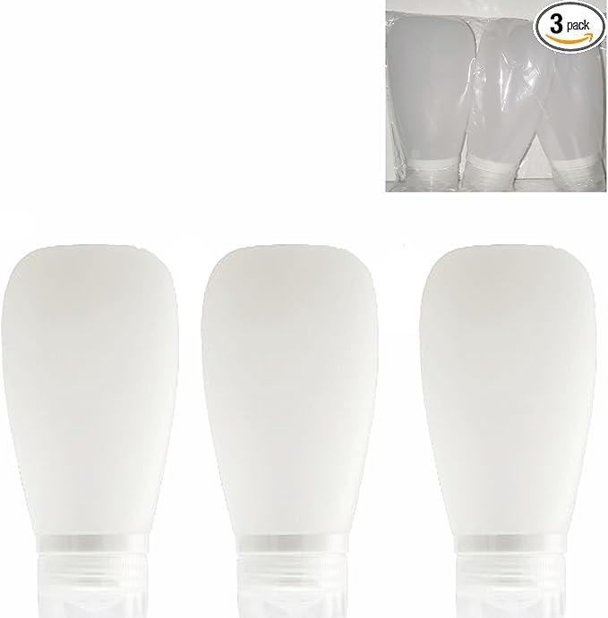 Travel Bottles for Toiletries, TSA Approved 3oz Leak Proof Silicone Soft Refillable Squeeze Travel Size Containers BPA Free for Cleansers, Lotions, Shampoo, Conditioner 3pk (Clear)