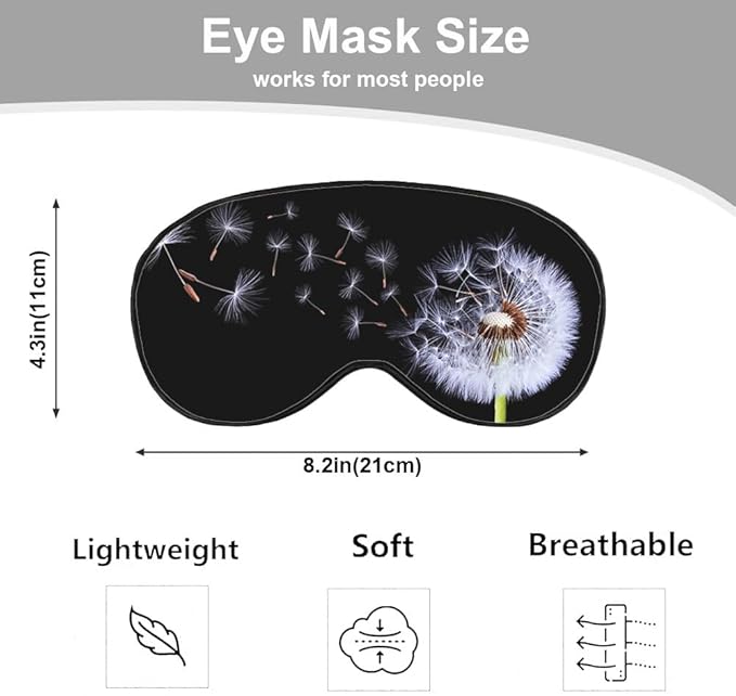 Dandelion Eye Mask Sleeping Mask Fluffy Flowers Plant Black Sleep Masks Silky Soft Eye Cover for Women Men Shading Blindfold for Air Travel Sleeping