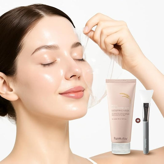 FARMSTAY Rice & Hyaluronic Acid Wrapping Mask 5.07 fl.oz./150ml, overnight face mask, rice mask, peel off face mask, glass skin, korean skincare