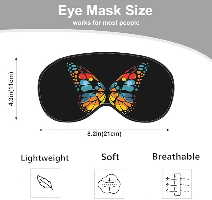 Red Blue Yellow Butterfly Silk Eye Mask Sleep Mask Exquisite Mysterious Butterfly Black Eye Mask with Adjustable Strap Lightweight for Women Work Travel Night Sleep