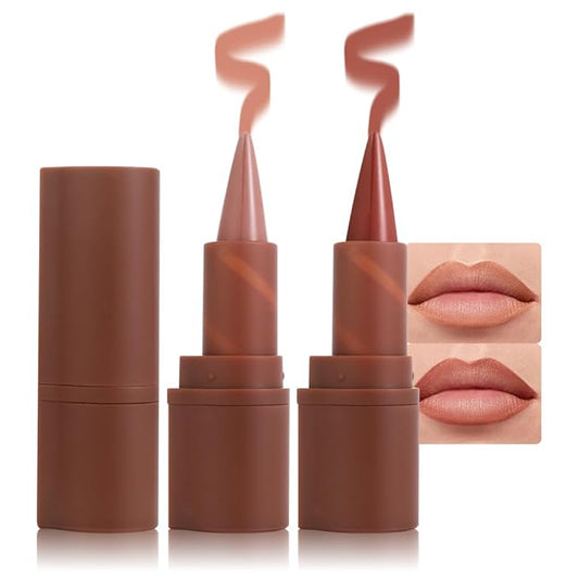 2in1 Gradient Lip Liner & Lipstick Combo,Matte Longwear Waterproof Lip Pencil with Cone Tip,Smudge Proof Crayon for Flawless Ombre Contour,Women's Long Lasting Makeup Set(01Nude Beige+03Rosewood Kiss)