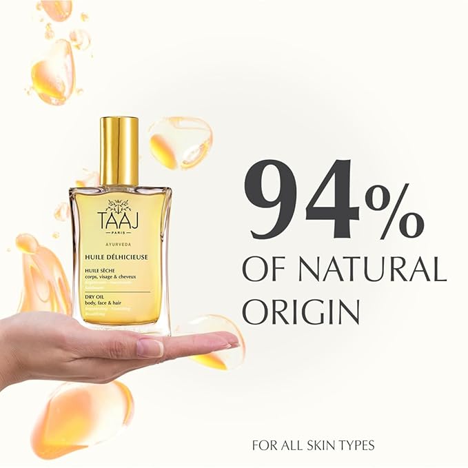 Délhicieuse Dry Beauty Oil | Face, Body & Hair | Nourishes, Protects & Revitalizes | Silky Skin & Repaired Hair | Ayurvedic-Inspired Skincare | 96% Natural Ingredients | Vegan | 3.4 fl oz