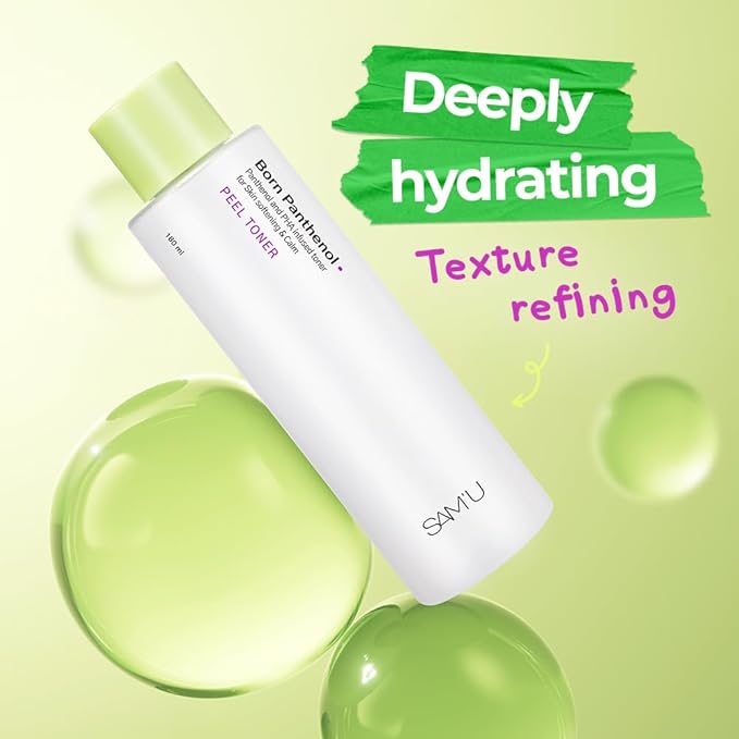 SAM'U Born Panthenol Peel Toner, Instant Hydration with 7 Hyaluronic Acids & Ceramide, Gentle Exfoliating PHA Toner for Women – Korean Skincare for All Skin Types (180ml / 6.08 fl oz)