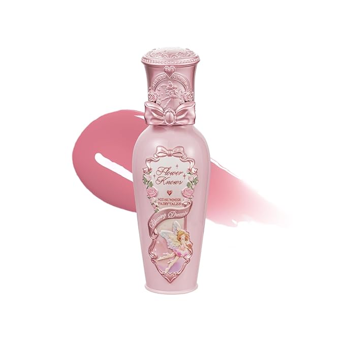 Flower Knows Midsummer Fairytales Coating Lip Lacquer,Glowy Non-Fading Lip Gloss,Hydrating Tinted Lip Oil for Girls&Women,Vegan & Cruelty Free,0.17Fl Oz(G05 Freesia)