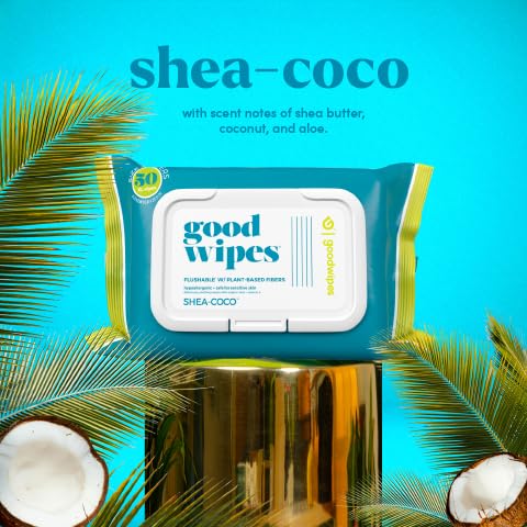 goodwipes Flushable Wipes Travel Size - Extra Large Adult Wet Wipe - On-the-Go Portable Wipes - Sewer & Septic Safe - Hygiene Essentials - Shea Coco & Rosewater, 108 Count (6 Packs)