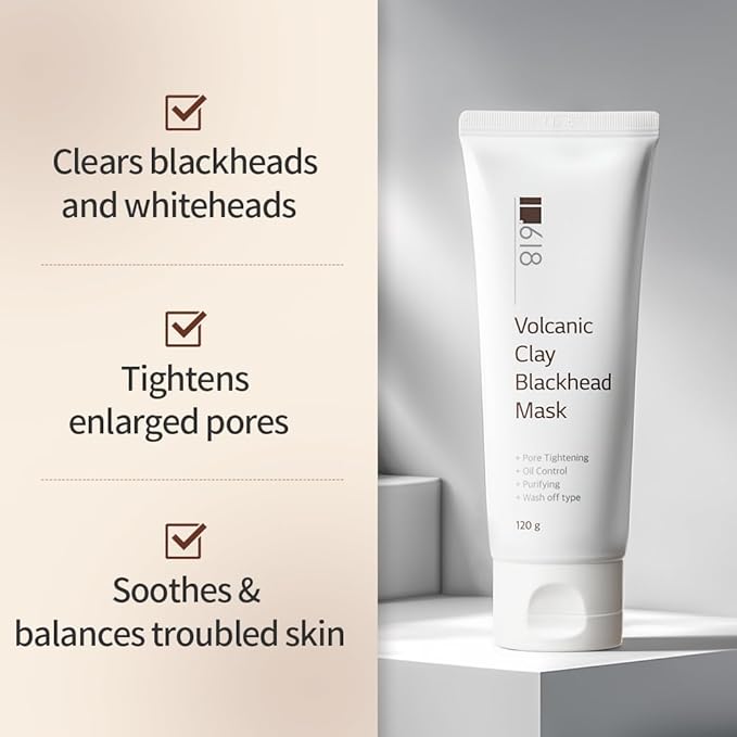 1.618 Volcanic Clay Korean Face Mask Fast-Drying Smooth Mud Mask with Tea Tree Care for Blackheads and Pores Pore Minimizer Skin Care Reducer